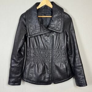 Baby Phat Cinched Leather Jacket Women's Medium Black Y2K Zipper Motorcycle